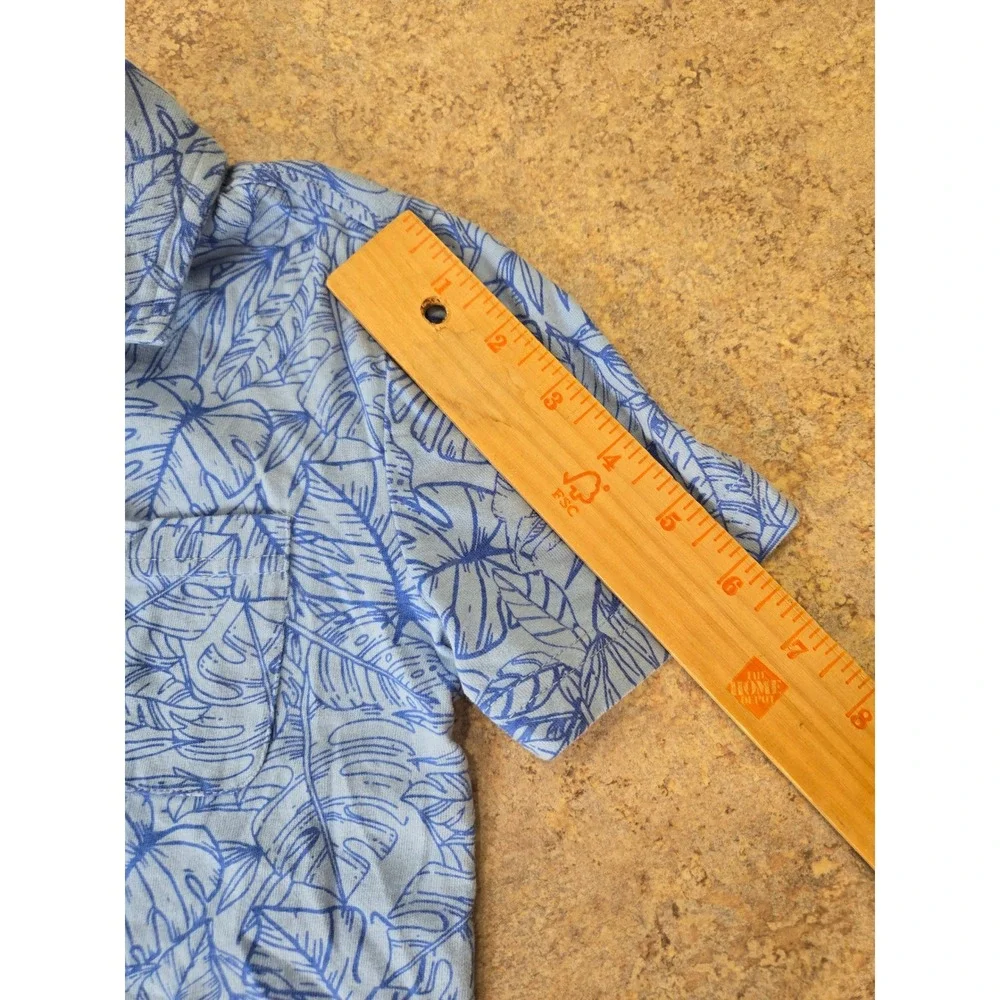 Tommy Bahama Boys Blue Tropical Palm Leaf Print Cotton Button Up Shirt Size 5/6